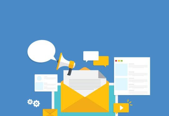 Digital email marketing. Reaching online audience with email marketing campaign, newsletter subscription. Sending marketing messages via email. Vector illustration